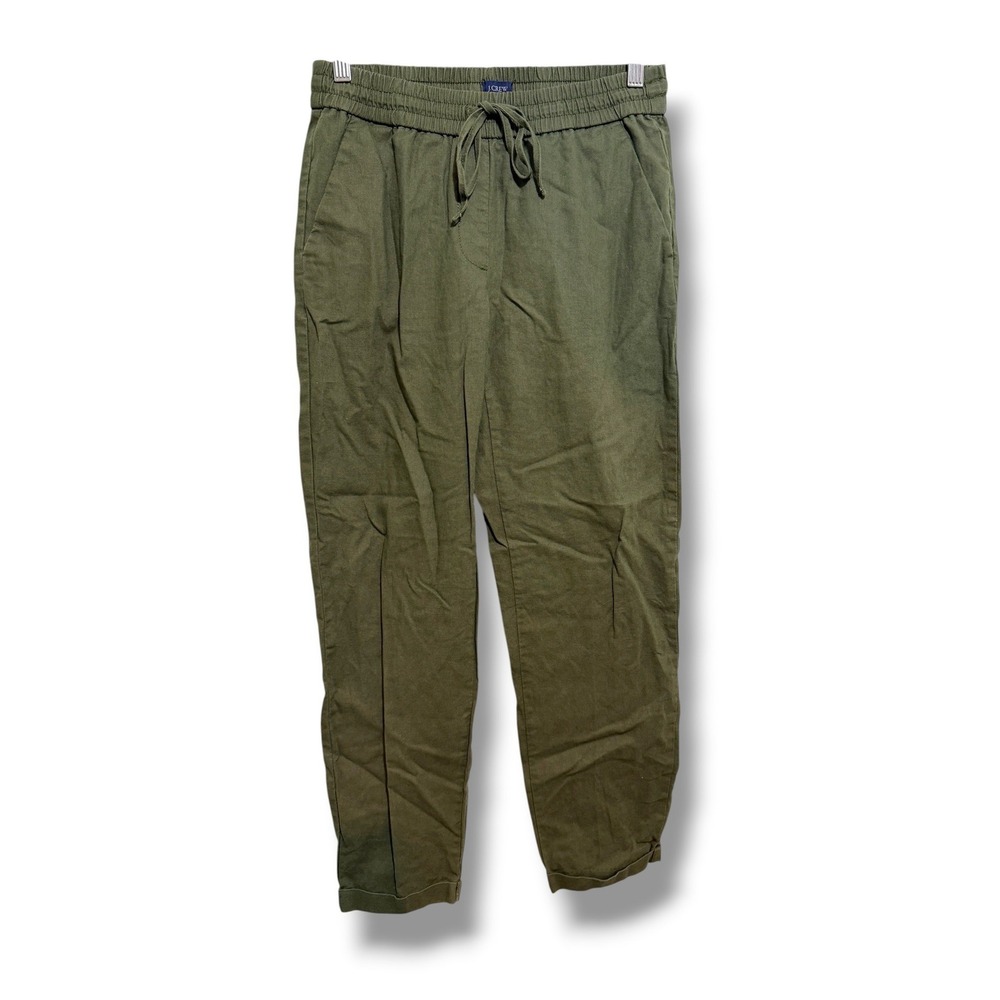 J.Crew Factory Linen Cotton Pants Womens 2 Olive Green Pull On Jogger AW839
